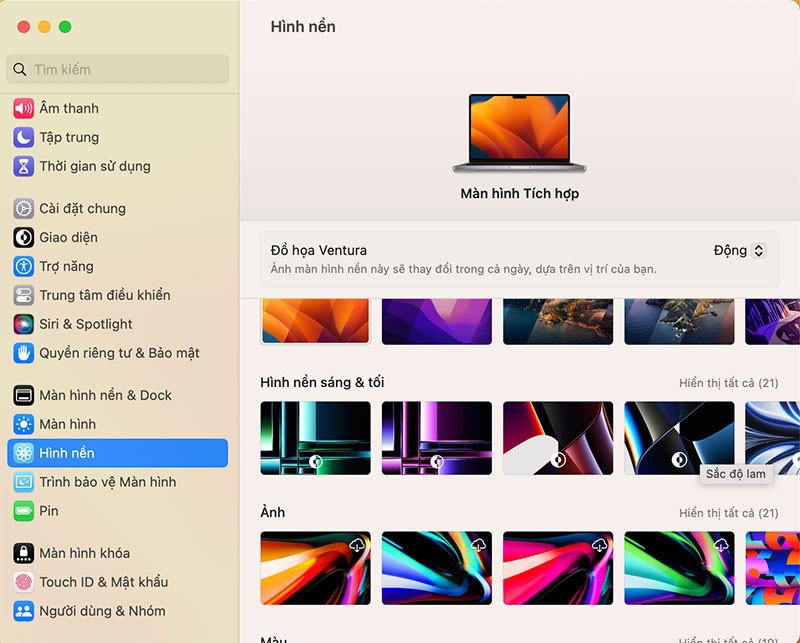 Giao diện thay đổi hình nền trên macOS Ventura và các phiên bản mới hơn