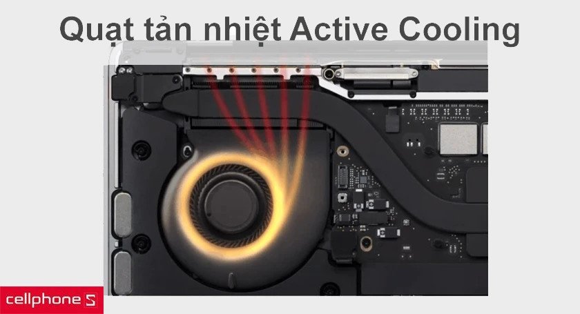 Hệ thống quạt tản nhiệt Active Cooling giúp Macbook Pro M1 duy trì hiệu suất ổn định