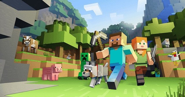Hình ảnh Minecraft với nhân vật chính và các khối xây dựng, minh họa khả năng sinh tồn và sáng tạo trong game.