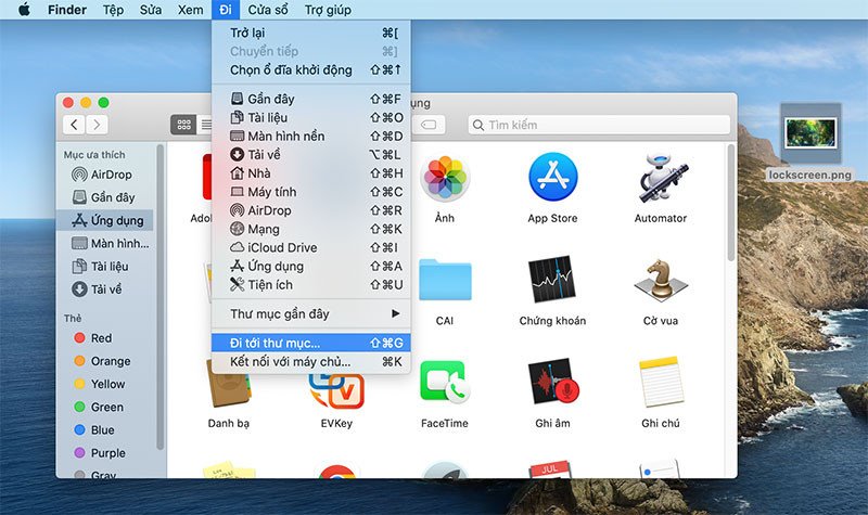Hướng dẫn sử dụng tính năng "Đi tới Thư mục" trong Finder để đổi màn hình khóa MacBook