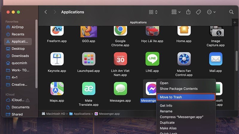 Hướng dẫn xóa ứng dụng Messenger khỏi thư mục ứng dụng trên MacBook