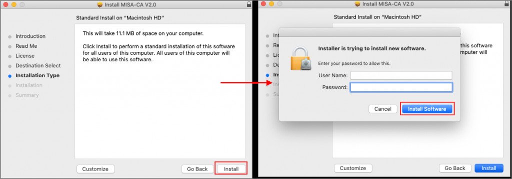 Install Software - User/Password for Macbook