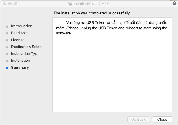 Installation successful - prompt to re-plug USB