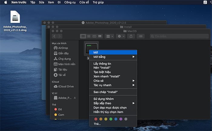 Khởi chạy file cài đặt cho ứng dụng Photoshop trên MacBook