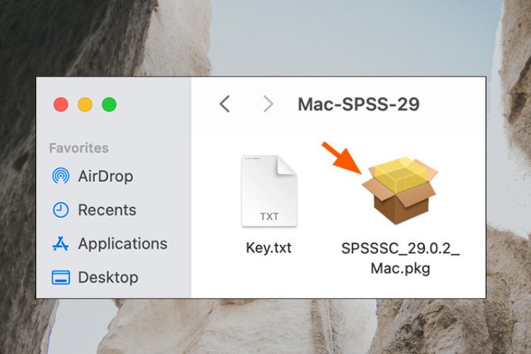 Khởi động trình cài đặt SPSS trên MacBook bằng cách nhấp đúp vào tệp .pkg