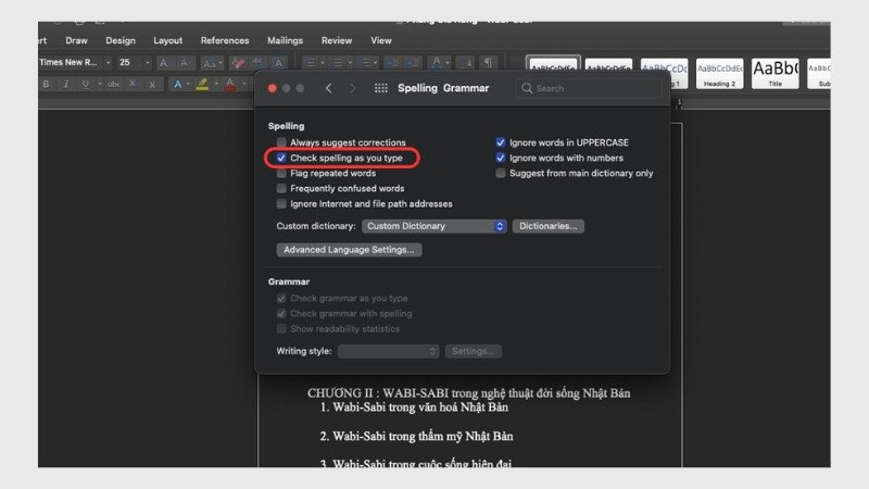 Kích hoạt lại tính năng kiểm tra chính tả khi gõ trên Word MacBook