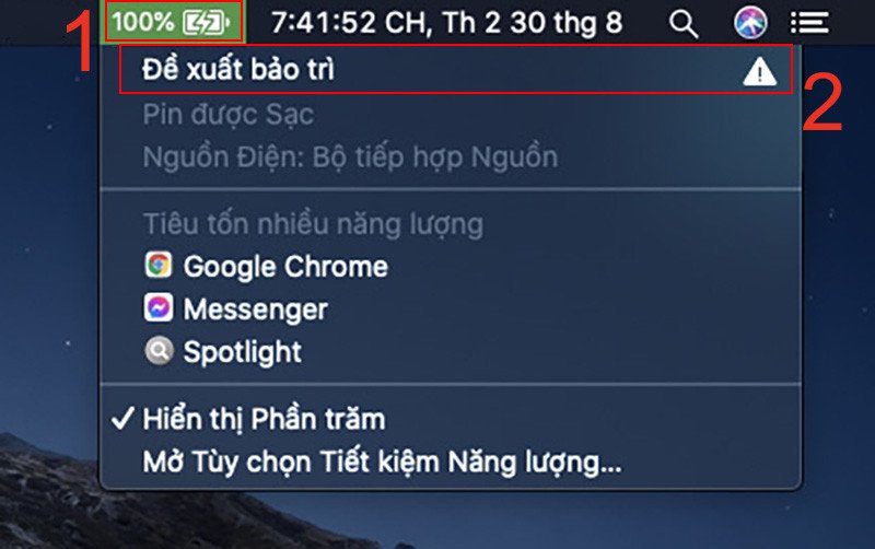 Kiểm tra tình trạng pin MacBook nhanh chóng qua biểu tượng trên thanh menu