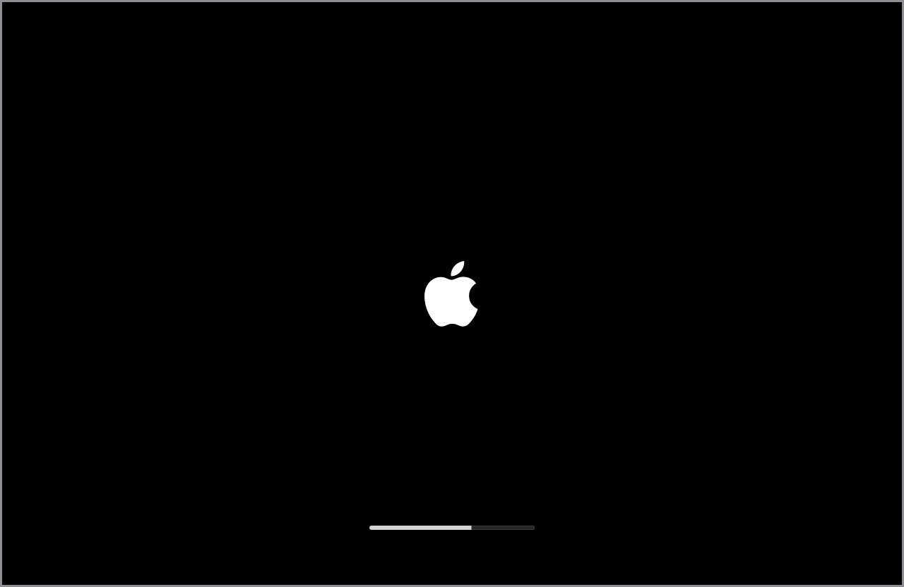 Logo Apple cùng thanh tiến trình bị treo khi Macbook gặp lỗi khởi động.