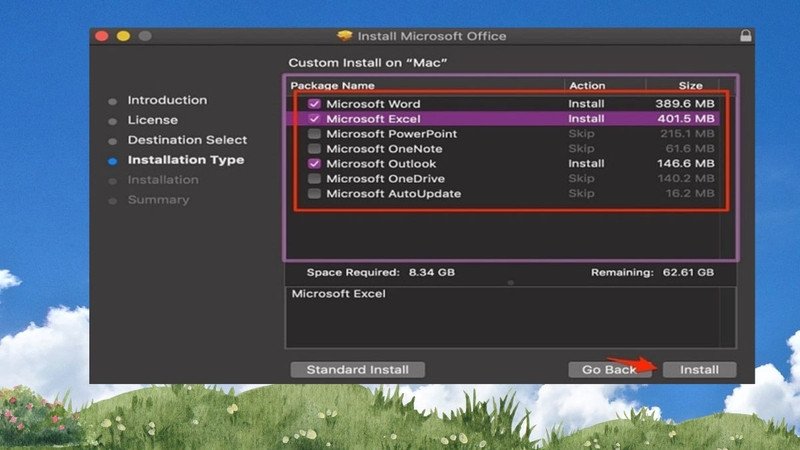 Lựa chọn "Install" để cài đặt toàn bộ Office hoặc "Customize" để chọn Word và Excel