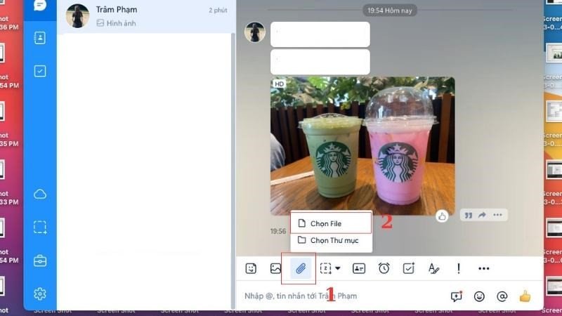 Lựa chọn tính năng gửi tệp tin qua Zalo trên MacBook