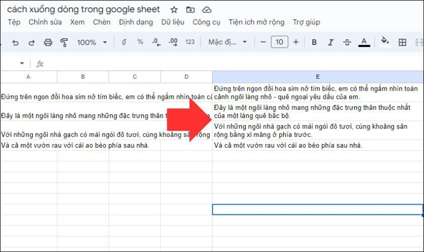 Lưu ý khi xuống dòng trong Google Sheets