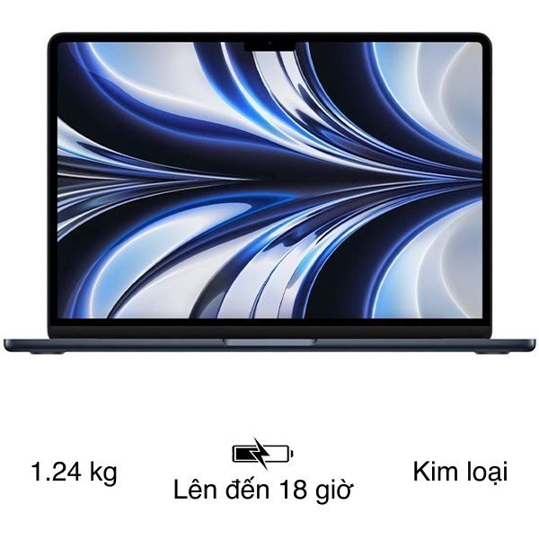 MacBook Air 13 inch M2 màu xanh đen, thiết kế hiện đại và hiệu năng cải tiến, giúp bạn quyết định macbook nên mua loại nào phù hợp với phong cách cá nhân.