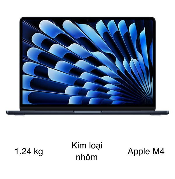 MacBook Air 13 inch M4 màu xanh đen, phiên bản mới nhất với chip M4 tiên tiến, lý tưởng để cân nhắc macbook nên mua loại nào cho tác vụ AI và công việc hàng ngày.