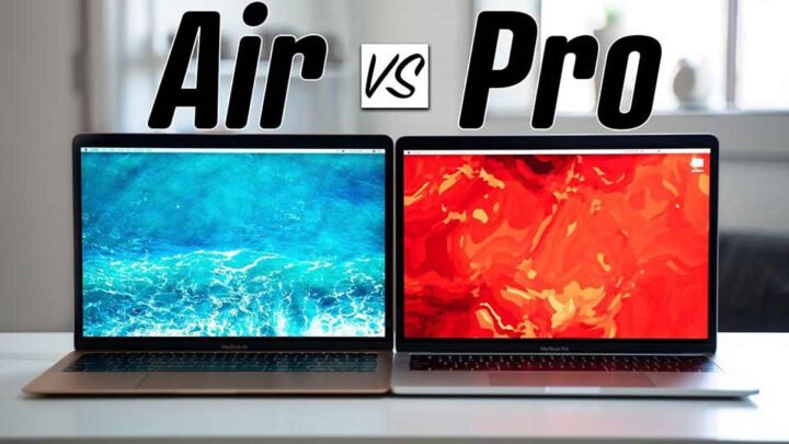 MacBook Air màu vàng đồng và MacBook Pro màu xám không gian đặt cạnh nhau