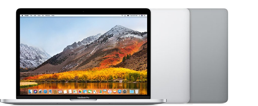 MacBook Pro 13 inch đời 2017 với bốn cổng Thunderbolt 3, màu bạc và xám không gian. Hình ảnh này hỗ trợ việc nhận diện máy khi bạn kiểm tra số serial MacBook Pro.