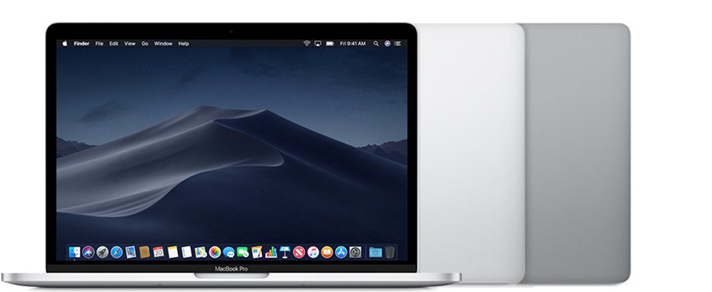 MacBook Pro 13 inch đời 2019 với hai cổng Thunderbolt 3, có các lựa chọn màu bạc và xám không gian. Đây là một ví dụ trực quan khi bạn cần kiểm tra số serial MacBook Pro để biết thông tin chi tiết.