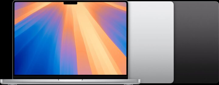 MacBook Pro 14 inch đời 2024 màu bạc và đen không gian, thể hiện thiết kế cao cấp và màu sắc của dòng máy này. Hình ảnh minh họa cho việc nhận dạng đời máy qua ngoại hình.