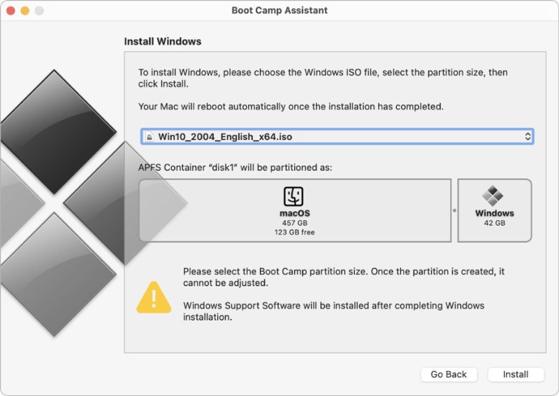 Màn hình cài đặt Windows qua Boot Camp để chơi Honkai Star Rail trên Macbook