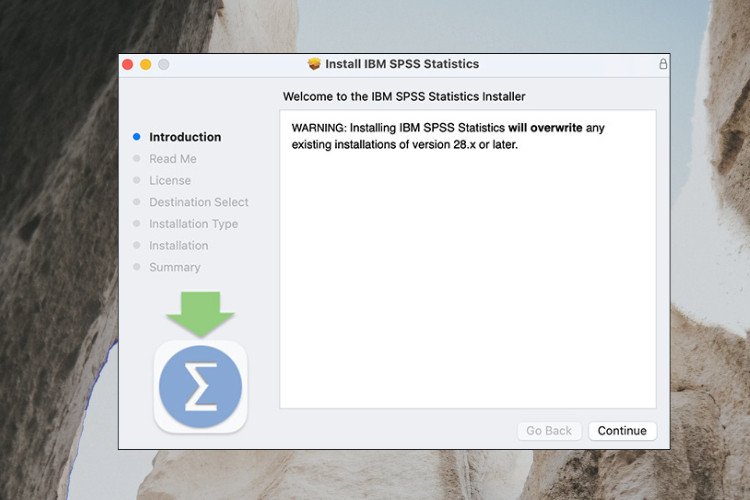 Màn hình chào mừng của trình cài đặt SPSS, sẵn sàng cho các bước tiếp theo