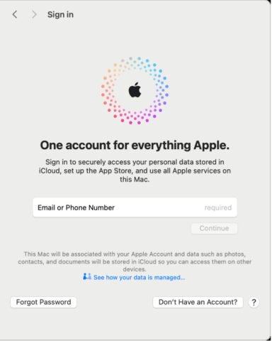 Màn hình đăng nhập Tài khoản Apple, nơi người dùng nhập thông tin để truy cập hoặc quản lý ID Apple của mình.