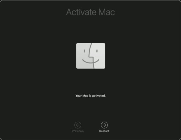 Màn hình kích hoạt MacBook sau khi reset macbook về ban đầu