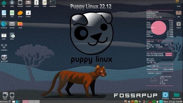 Màn hình MacBook hiển thị Puppy Linux với giao diện đơn giản