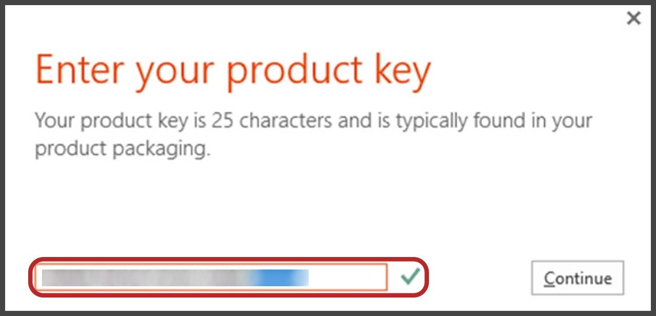 Màn hình nhập mã khóa bản quyền (Product Key) để kích hoạt Office 365 trên MacBook