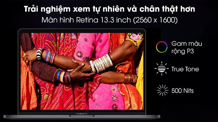 Màn hình Retina rực rỡ của Laptop Apple MacBook Pro 13 inch M1 2020 hiển thị hình ảnh với màu sắc sống động và chi tiết sắc nét