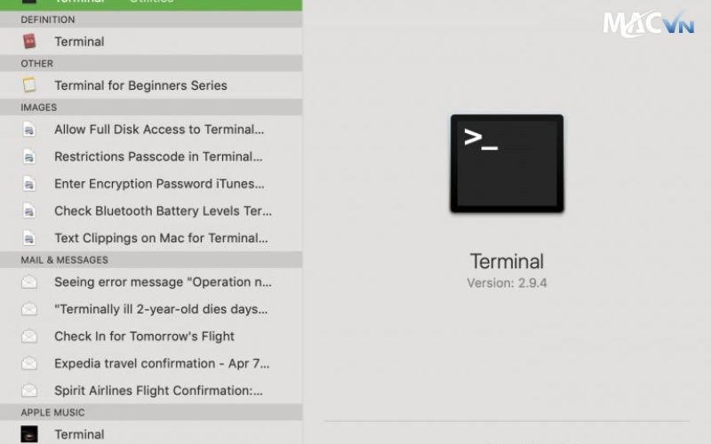 Màn hình Terminal, nơi người dùng nhập lệnh để tắt hết tab và ứng dụng trên MacBook.
