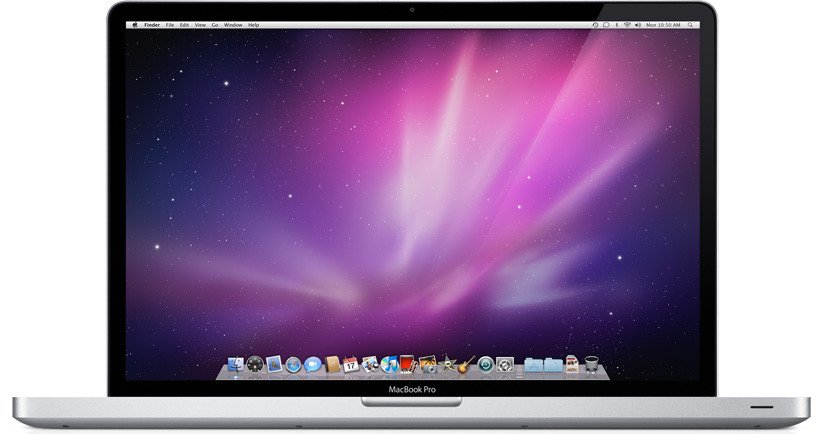 Mặt trước của MacBook Pro 17 inch, phiên bản giữa năm 2009. Đây là một mẫu máy thuộc thế hệ MacBook Pro Unibody, cần kiểm tra số serial MacBook Pro để xác định rõ thông số.