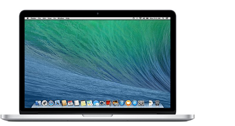 Mặt trước của MacBook Pro Retina 13 inch, phiên bản giữa năm 2014. Hình ảnh giúp bạn dễ dàng nhận diện mẫu máy này khi thực hiện kiểm tra số serial MacBook Pro.