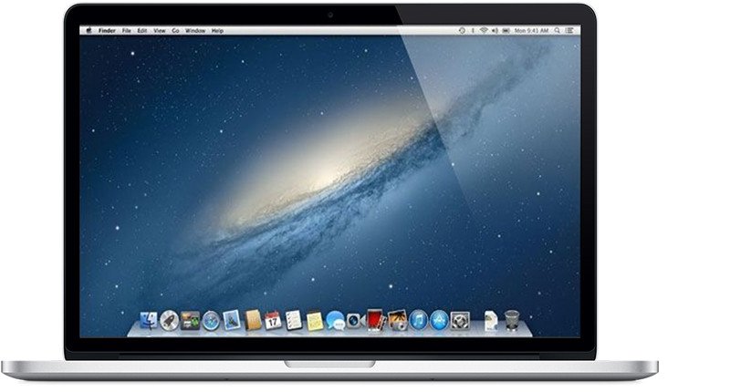 Mặt trước của MacBook Pro Retina 15 inch, ra mắt vào đầu năm 2013. Hình ảnh trực quan này giúp người dùng dễ dàng nhận diện và kiểm tra số serial MacBook Pro cho đời máy này.