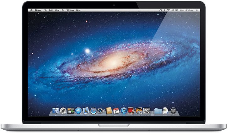 Mặt trước của MacBook Pro Retina 15 inch, ra mắt vào giữa năm 2012. Hình ảnh này cung cấp cái nhìn về thế hệ MacBook Pro Retina đầu tiên, hữu ích khi cần kiểm tra số serial MacBook Pro.