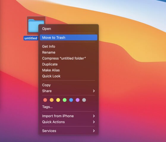 Menu tùy chọn di chuyển thư mục vào thùng rác trên MacBook