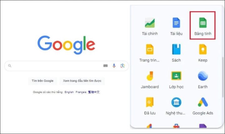 Mở bảng tính Google Sheets