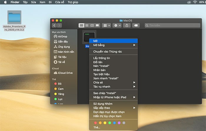 Mở file Terminal để bắt đầu quá trình cài đặt Adobe Premiere Pro cho MacBook