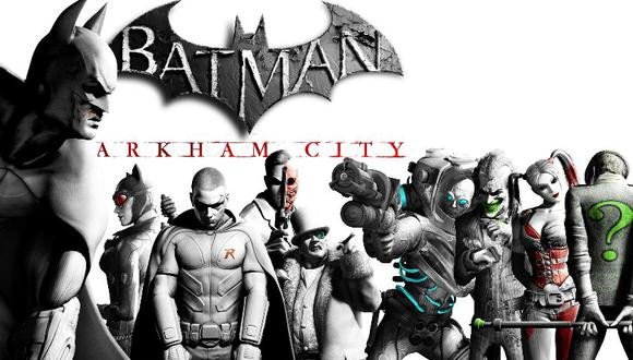 Người Dơi đang đứng trên nóc nhà trong Batman: Arkham City, tái hiện bộ phim bom tấn cùng tên với phong cách game.