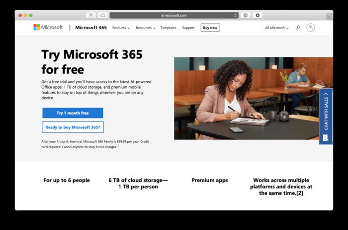 Nhấn Try 1 month free để dùng thử Microsoft 365