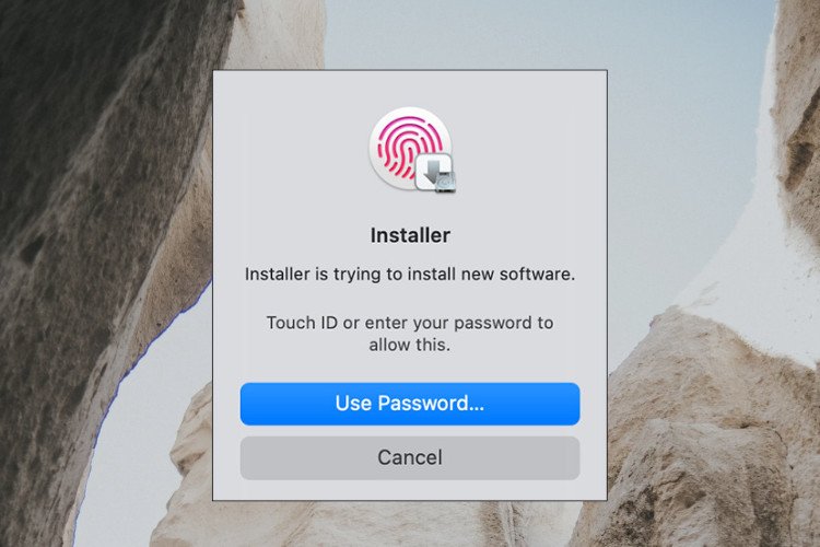 Nhập mật khẩu quản trị hoặc sử dụng Touch ID để cấp quyền cài đặt SPSS