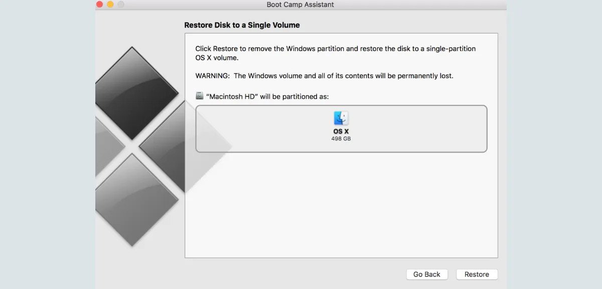 Quy trình xóa phân vùng Windows bằng Boot Camp Assistant