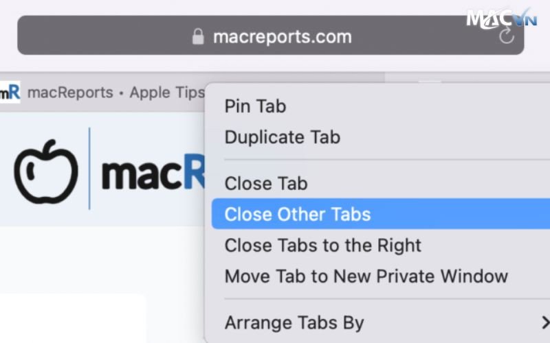 Sử dụng chuột trái để đóng các tab không cần thiết trên MacBook một cách nhanh chóng.
