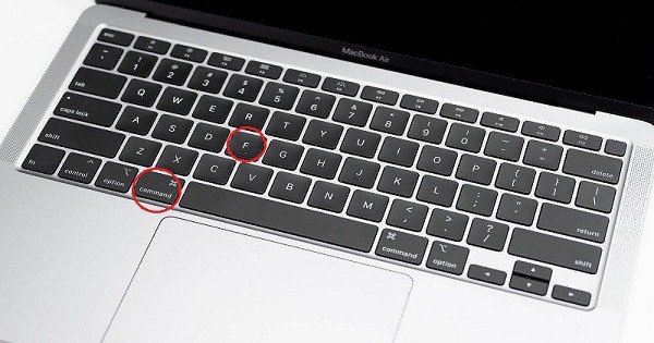 Sử dụng Command F để mở thanh tìm kiếm Spotlight trên MacBook.