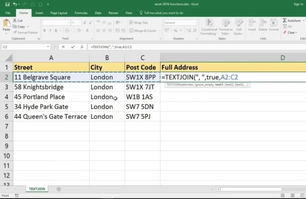 Sử dụng hàm TEXTJOIN để xuống dòng trong Excel trên MacBook