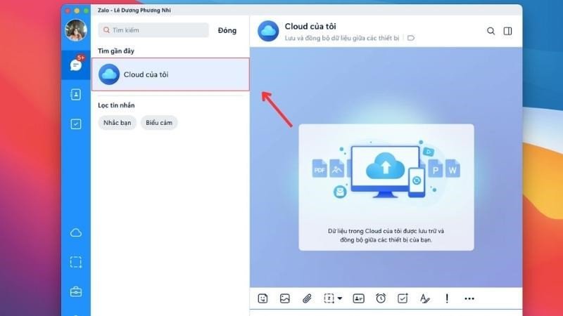 Sử dụng tính năng Cloud của tôi trên Zalo để lưu trữ và truyền file trên MacBook
