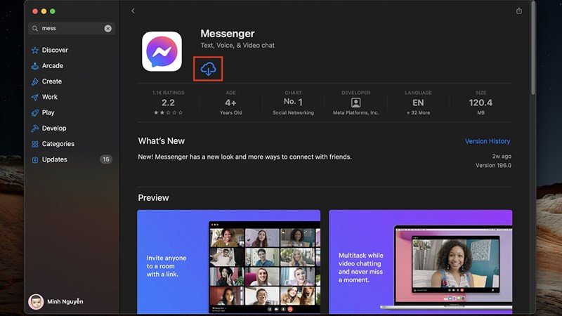 Tải lại ứng dụng Messenger từ App Store để sửa lỗi trên MacBook