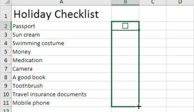 Tạo danh sách checkbox tự động trong Excel Macbook