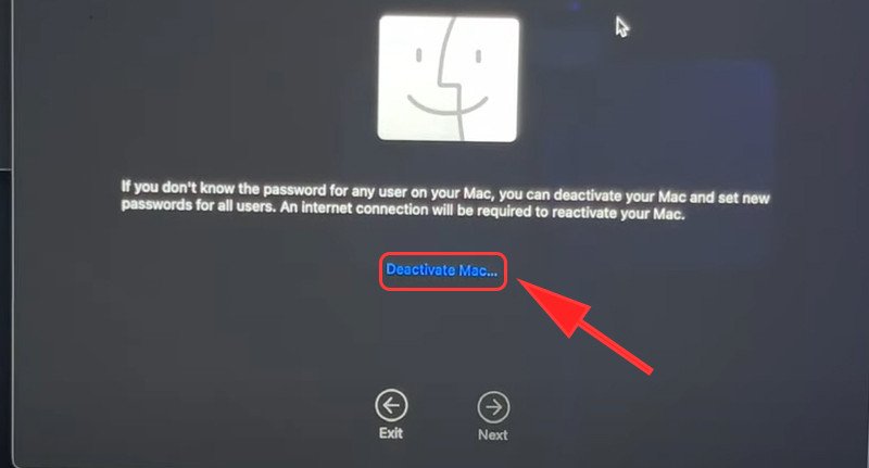 Thao tác Deactivate Mac liên kết iCloud khi xử lý quên mật khẩu MacBook Pro