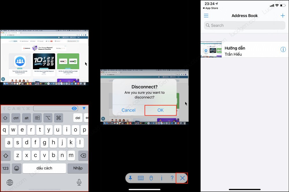 Thao tác ngắt kết nối an toàn trên ứng dụng VNC Viewer sau khi sử dụng tính năng điều khiển MacBook