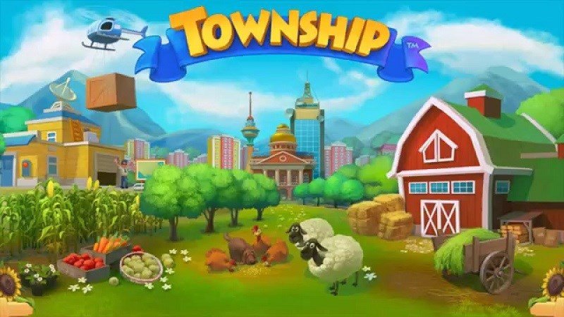 Thị trấn nông trại tươi đẹp trong Township, minh họa công việc trồng trọt và chăn nuôi.