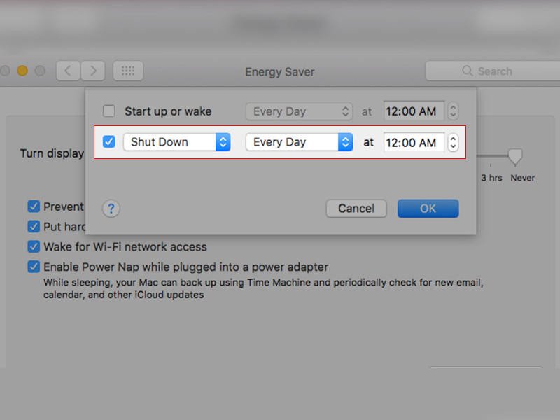 Thiết lập thời gian Sleep trong cài đặt Schedule để kiểm soát việc tắt màn hình MacBook